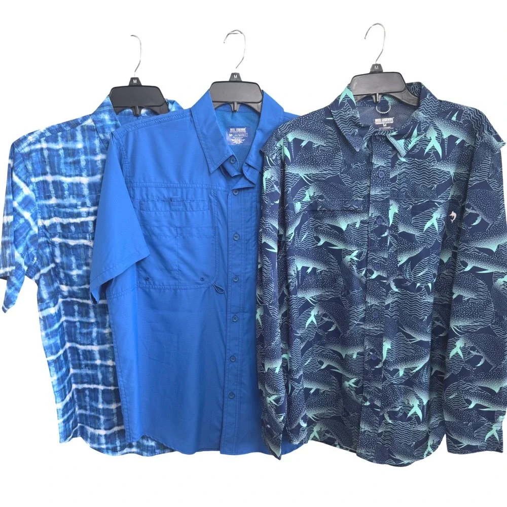Lot‎ of 3 Reel Legends Saltwater II Fishing Shirts Mens Medium Blue UPF 50 NWT